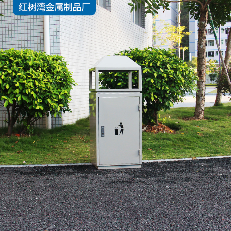 公园户外单筒烤漆钢制果皮箱 小区学校户外带盖垃圾桶方形垃圾桶