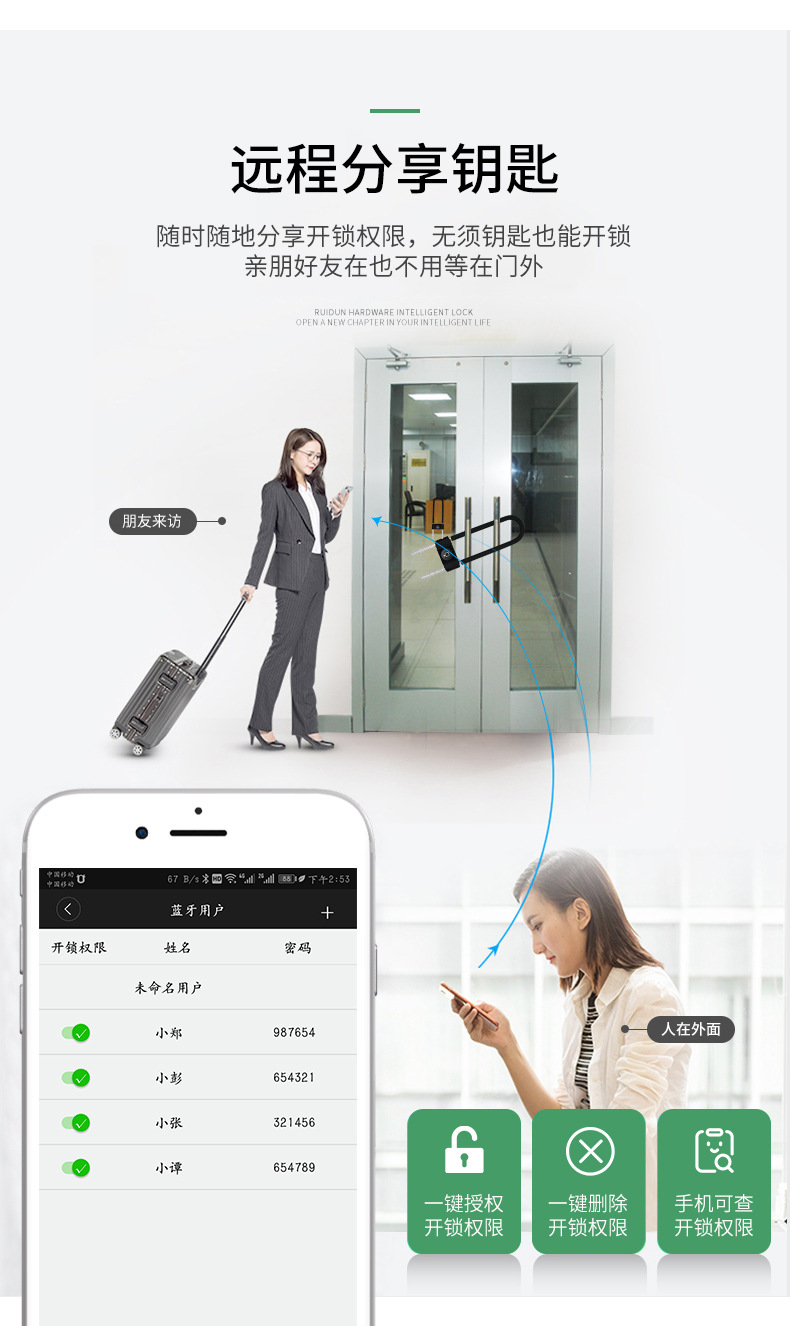 ZT58 Smart Bluetooth fingerprint Double Pull Glass Door U-shaped Lock, anti-theft U-shaped lock for shops, warehouses and offices detail image 7