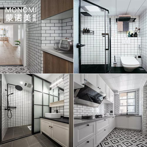 Foshan tiles Nordic small white brick bread tiles bathroom wall tiles kitchen bathroom toilet tiles glazed tiles