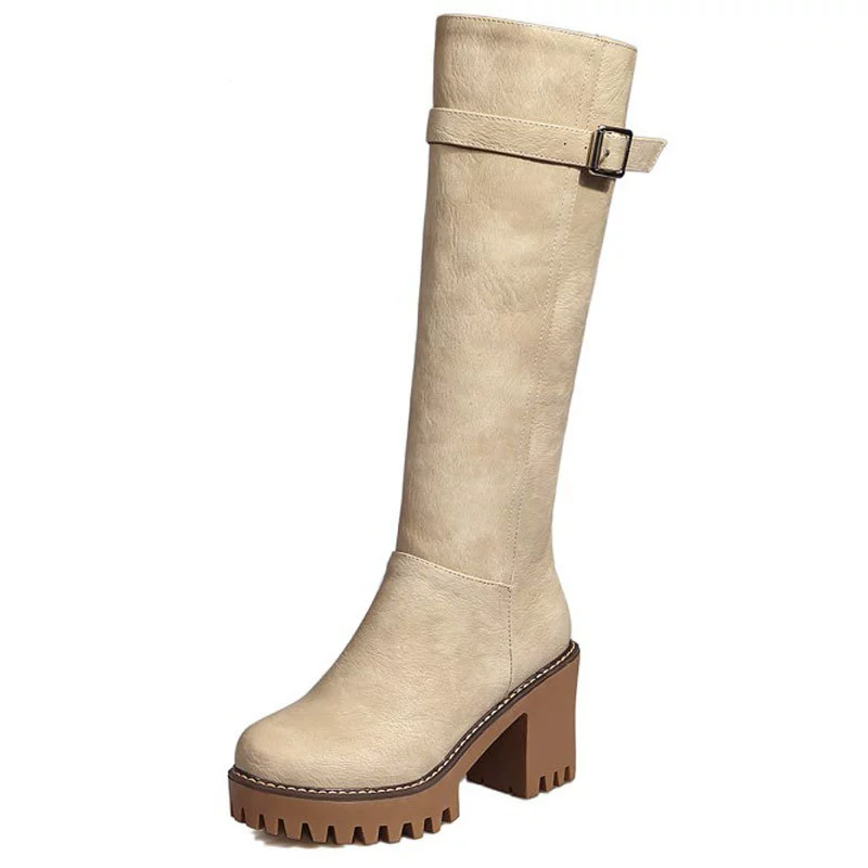 Женские сапоги в европейском и американском стиле, женская обувь больших размеров для внешней торговли, Высокие Ботинки Martin с пряжкой на поясе, толстый каблук с боковой молнией