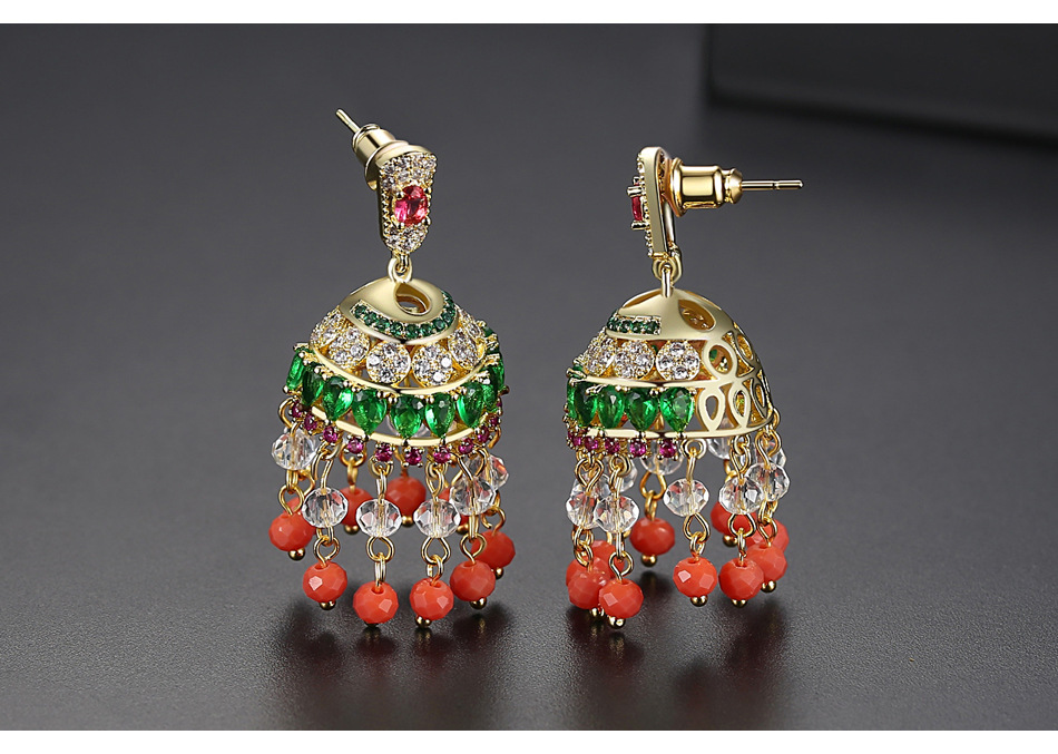 Jinse Amour Oreille Goujons Vintage Cour Style Mode Super Fée Boucles D'oreilles Ethniques Style Cuivre Zircon Lvzuan Gland Boucles D'oreilles display picture 2