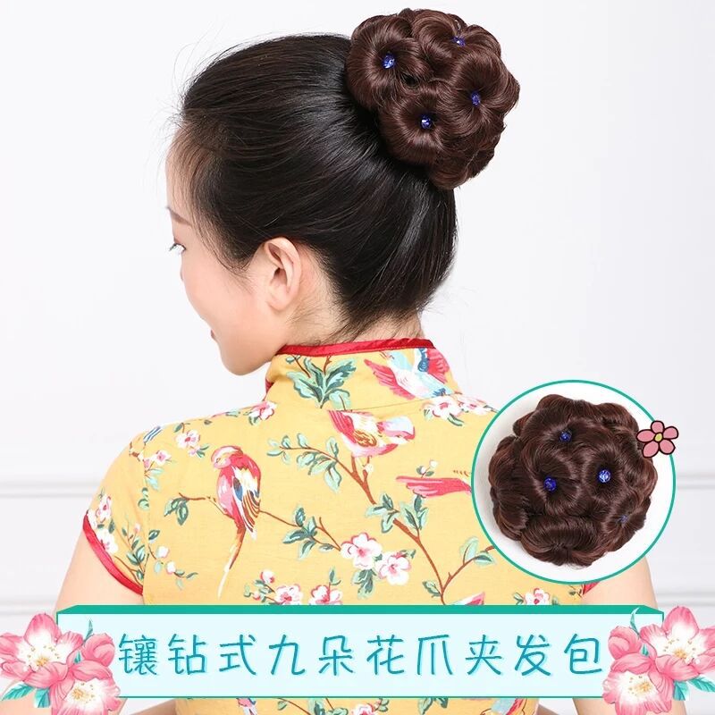 Accesorios para el cabello updo pelo bollo nueve flor clip pelo bolsa de pelo nupcial bola cabeza fabricante anillo pelo antiguo traje femenino pelo Bud peluca