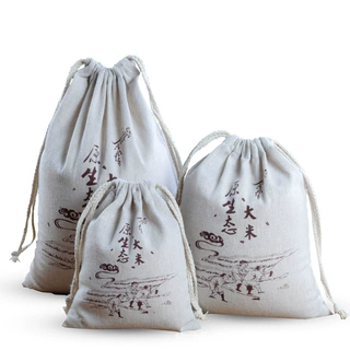帆布平口抽绳袋米白色棉布木耳束口袋大米包装布袋