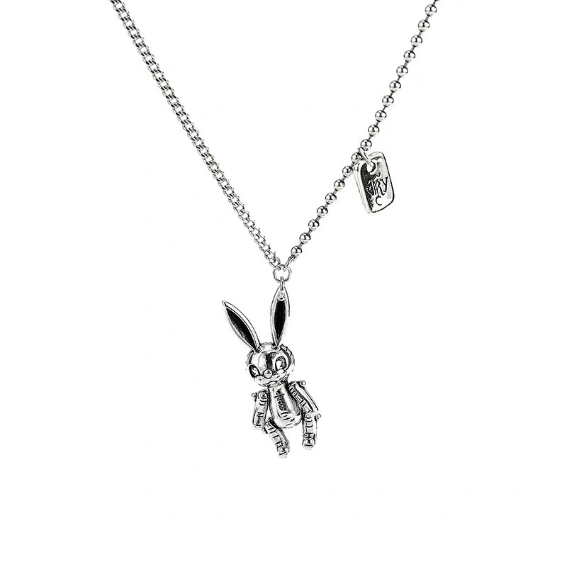 Rabbit Made Old Dark Wind Cute Animal Asymmetrical Cool Design Chain Necklace display picture 2