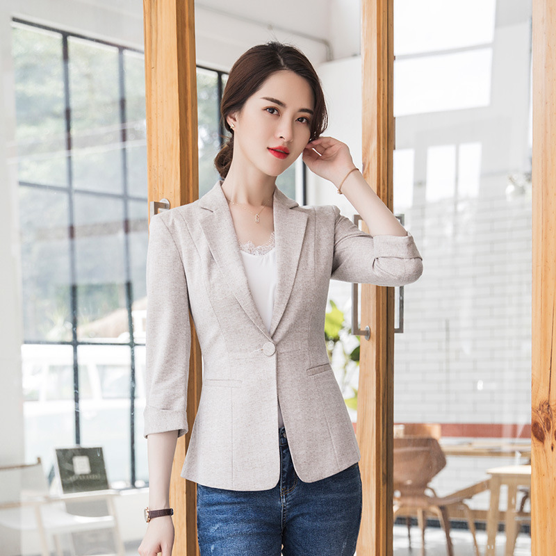 2019春夏女裝職業小西裝純色中袖外套空調室服裝壹粒扣百搭大碼裝
