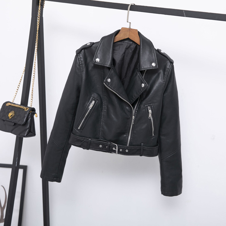 Collared Belt Leather Motorcycle Jacket - Coats & Jackets - Uniqistic.com