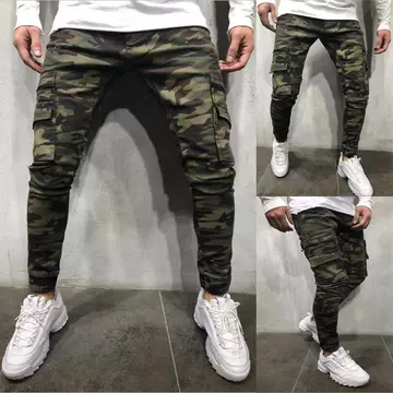 European and American Men's Multi-Pocket Small Feet Jeans Camouflage Cargo Jeans - ShopShipShake