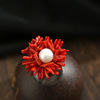 Ring, accessory from pearl, coral oolong tea Da Hong Pao, flowered, silver 925 sample
