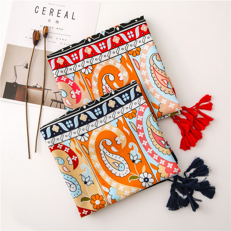 Nepal Dual-use Scarf National Wind Tassel Shawl Air Conditioning Shawl Female Summer Seaside Holiday Beach Print Scarf display picture 17