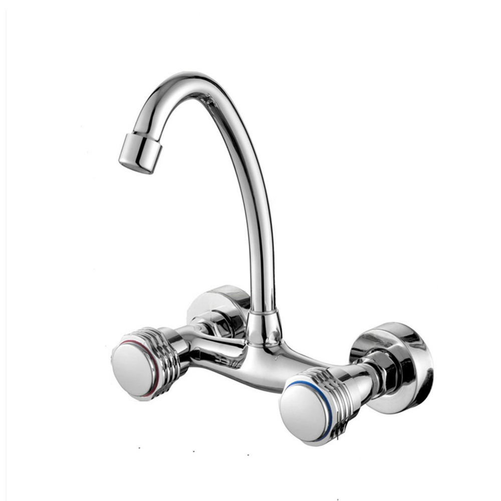 厂家跨境批发双把双控水槽洗菜盆冷热厨房水龙头入墙式安装旋转式