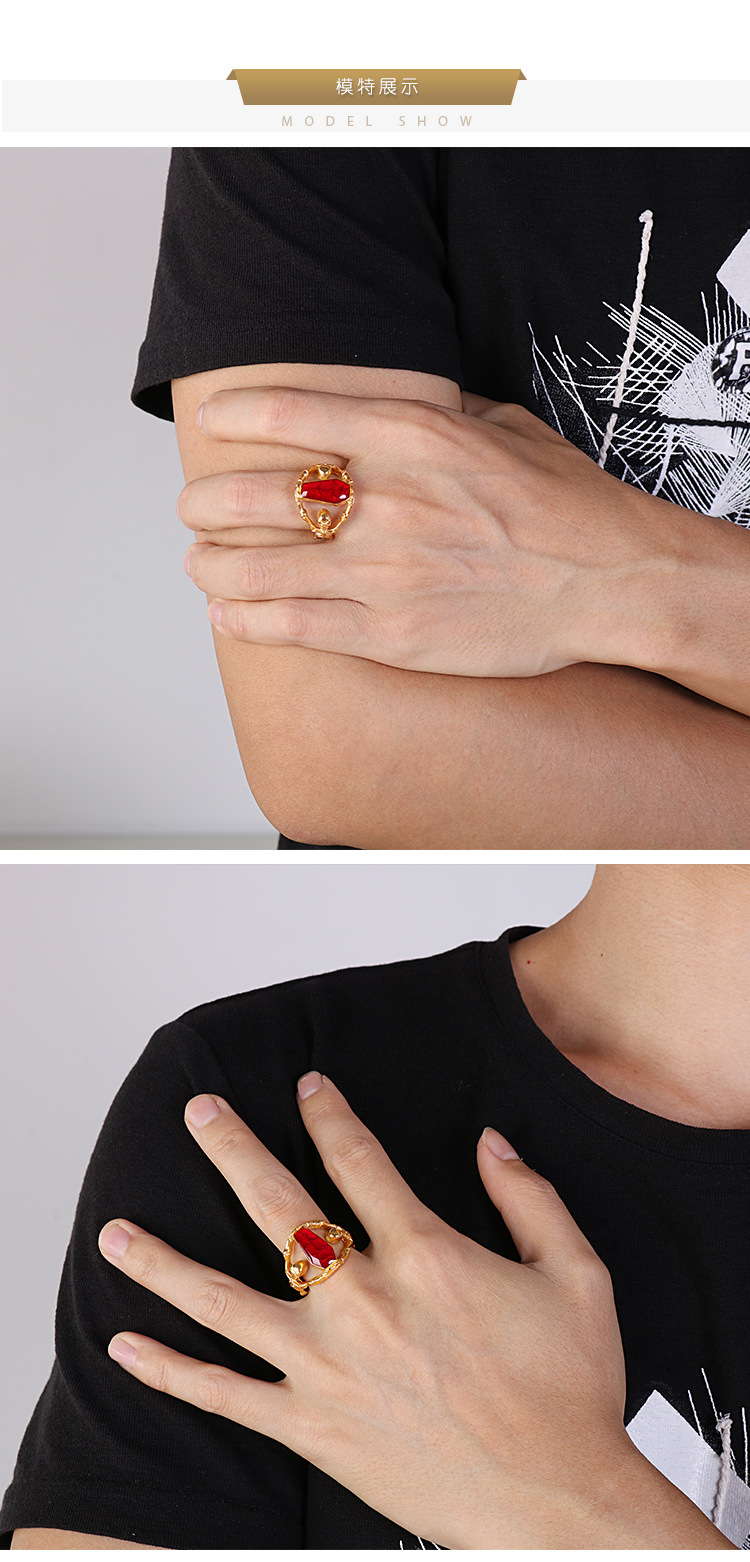 304 Stainless Steel Material Halloween Festival Skull Pattern Gothic Punk Skull Stainless Steel 18K Gold Plated Halloween Men's Rings