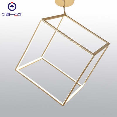 Square Hanging wire Crystal lamp Postmodern Light extravagance a living room Restaurant a chandelier LED silica gel Aluminum material golden a chandelier