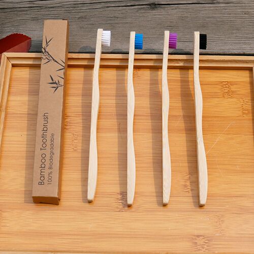 Bamboo tongue scraper 4 pack tongue brush cleaner adult oral cleaning hard-bristled toothbrush can be packaged independently