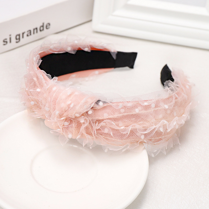 Lace Silk Gauze Cloth Headband Small Fresh Wave Dot Floral Knot Wide Side Headband display picture 5