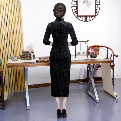 Plush thickening cheongsam Adidas Three Quarter Sleeve Jinsirong Large middle age old age Self cultivation have more cash than can be accounted for cheongsam