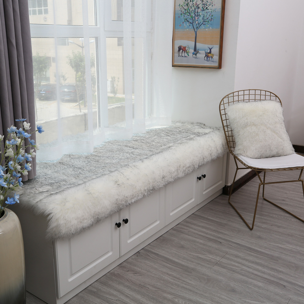 【飘窗垫】白色长毛绒澳洲仿羊毛皮加厚儿童卧室地毯地垫一件代发