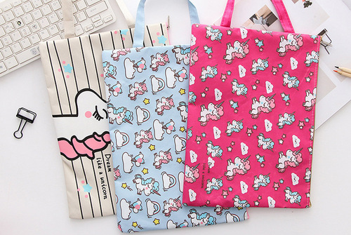 Cartoon Unicorn A4 File Bag Student Zipper Oxford Cloth Information Bag Exam Tutorial Tuition Storage Bag