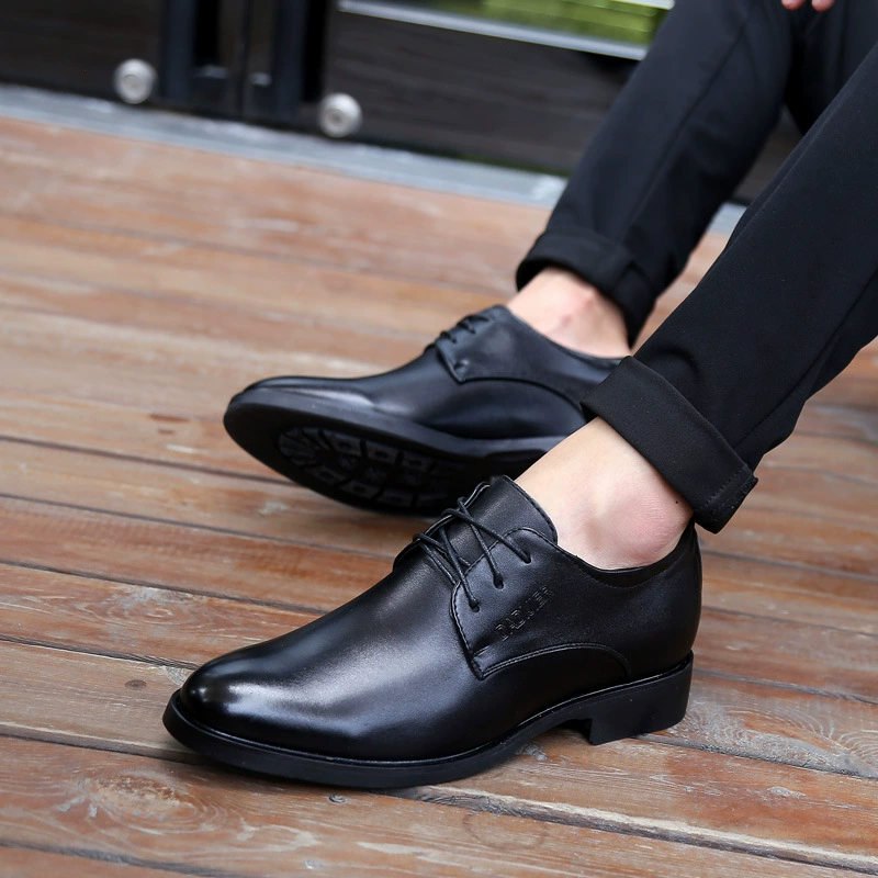 Осенняя кожаная обувь, Повседневная Деловая кожаная обувь, Мужская прическа, британская кожаная обувь, увеличивающая внутренний рост, модная мужская кожаная обувь с острым носком