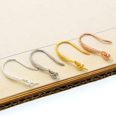 S925純銀簡約耳勾空托DIY珍珠托耳環材料配件耳扣耳墜耳鈎子托盤