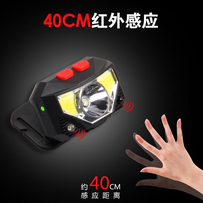 Cross border new pattern Built-in battery XPG + COB Red and white light With power display USB charge Induction Strong light Headlight