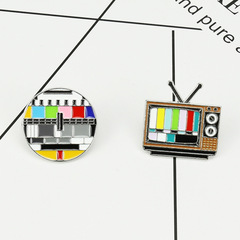 日韓跨境創意復古胸針飾品 時尚卡通彩色電視機頻道無信號別針