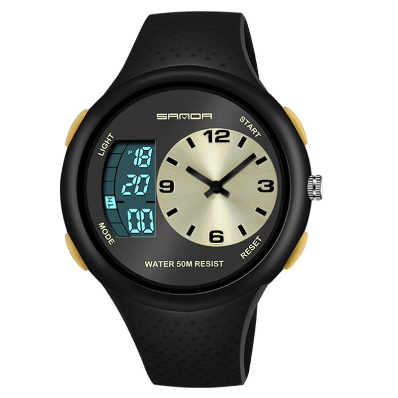 SANDA 763 impermeable multifuncional al aire libre reloj deportivo para jóvenes reloj electrónico de cuarzo de doble movimiento para hombres