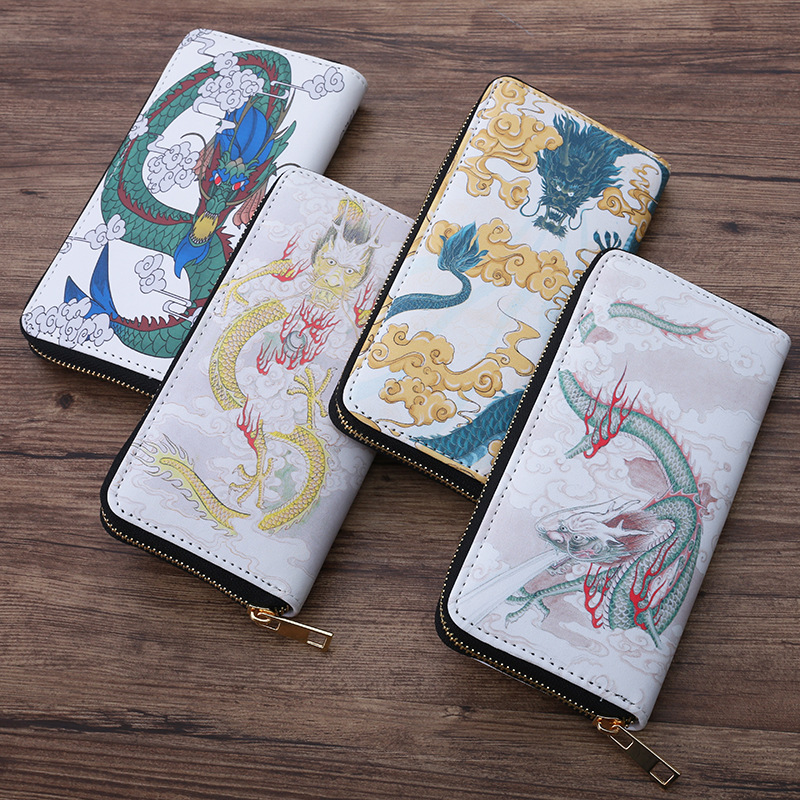 錢包男長款中國龍圖案複古風商務男士手拿包時尚創意禮品定制批發