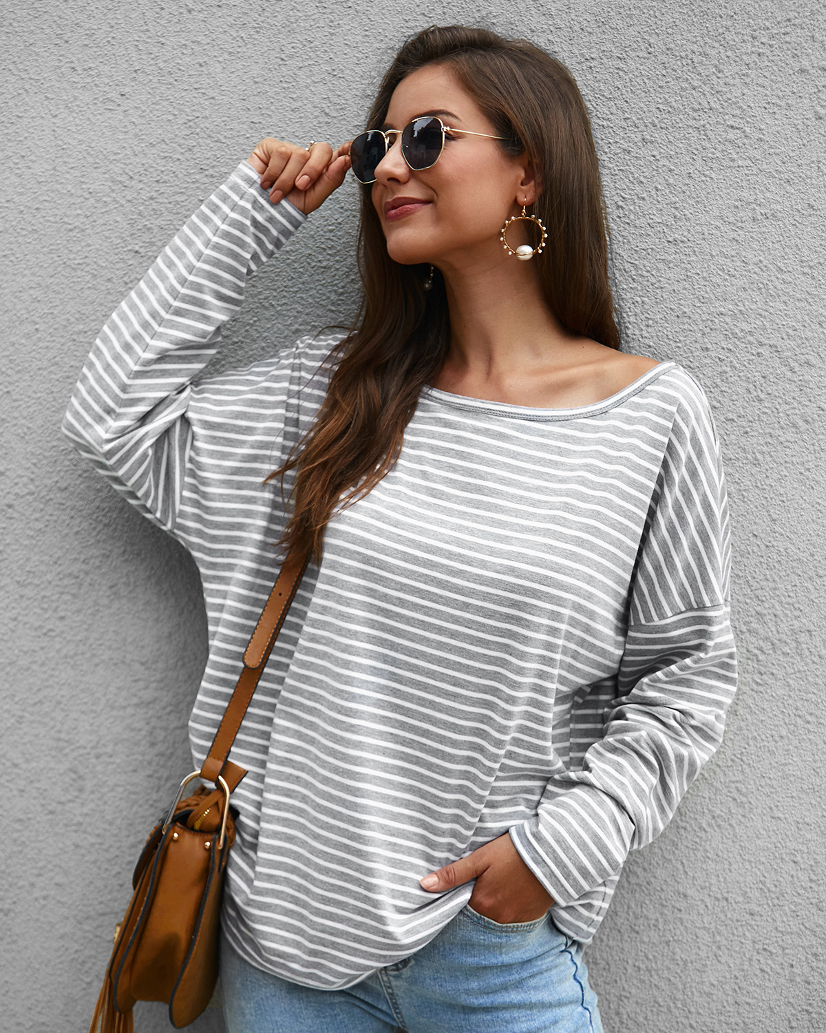 long-sleeved striped T-shirt sweaters  NSDY34892