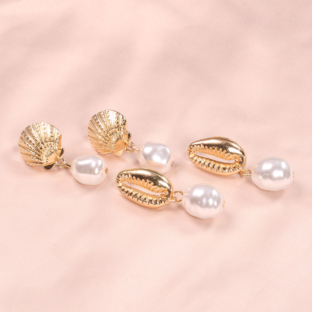 Exklusiver grenzüberschreitender Schmuck: Schlichte, elegante und vielseitige Ohrringe aus Perlen und Muscheln_voghion.com