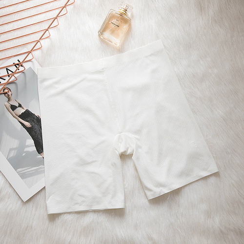 High-waisted breathable hole safety pant for women, seamless underwear base layer, summer anti-wolf pants, plus size 160 pounds, ice silk underwear