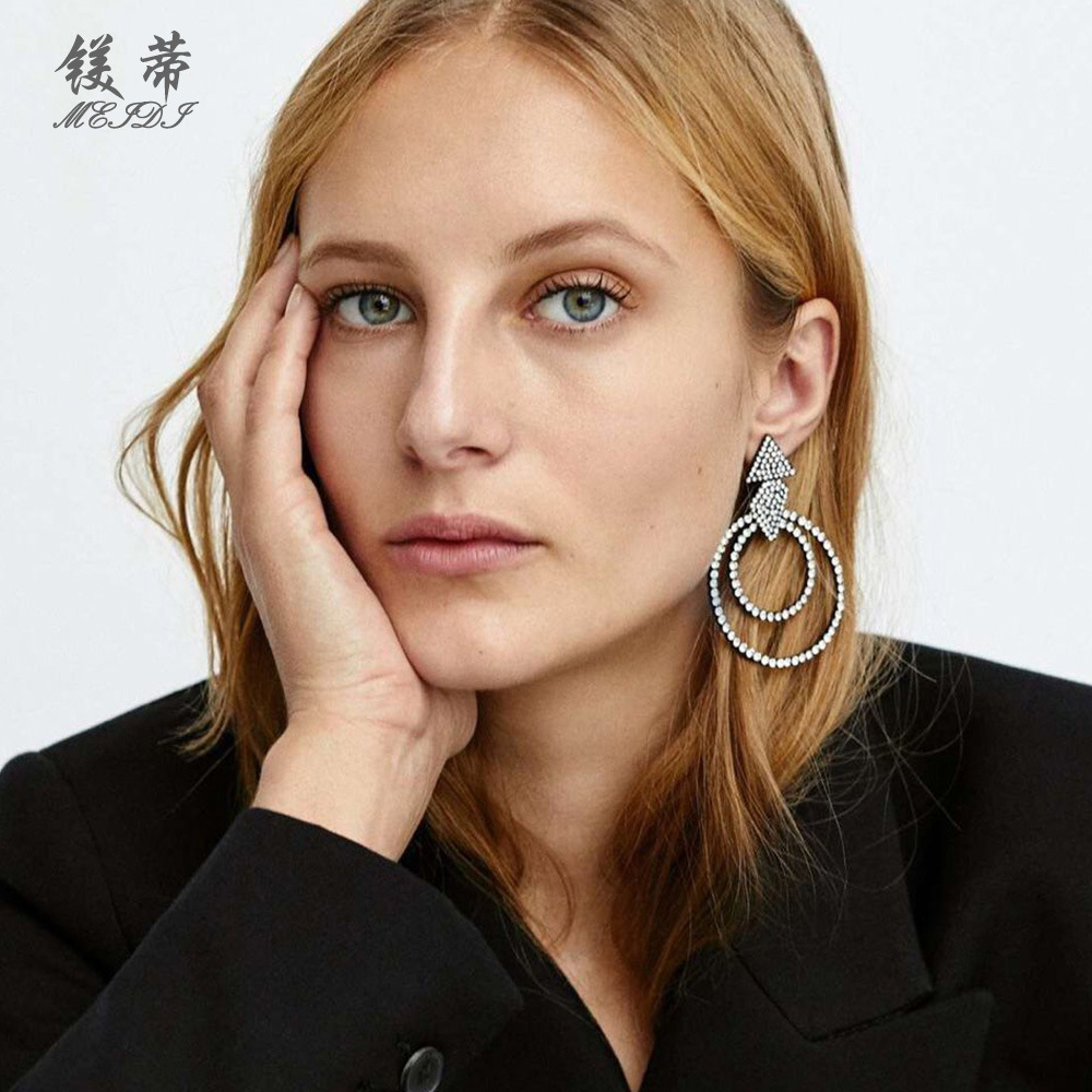 2 magnesium pedicle E5127 AliExpress Explosive money Popular Jewelry Europe and America Versatile Ancient bronze Full bore Color diamond ring Earrings