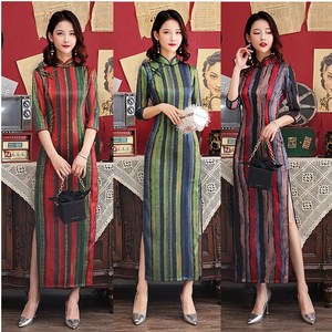 Chinese Dresses Qipao for women robe chinoise cheongsam Season long cheongsam with button stand collar large retro double layer dress