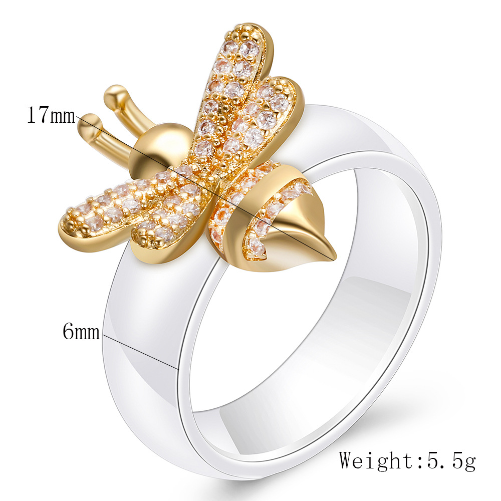 Neue Stil Bee Keramik Micro Intarsien Zirkon Ring display picture 1