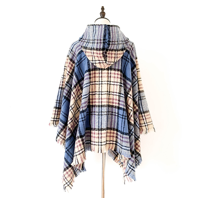 Capa a cuadros con capucha unisex otoño invierno poncho_voghion.com