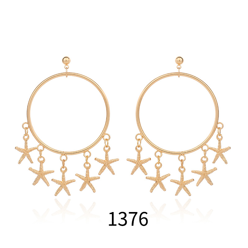 31g Weight Earrings Classification Wedding, Travel Occasion Women'S Gender Inlaid Shell Design Fashion Style Fashion New Small Starfish Pendant Geometric Circle Conch Shell Alloy Earrings 7