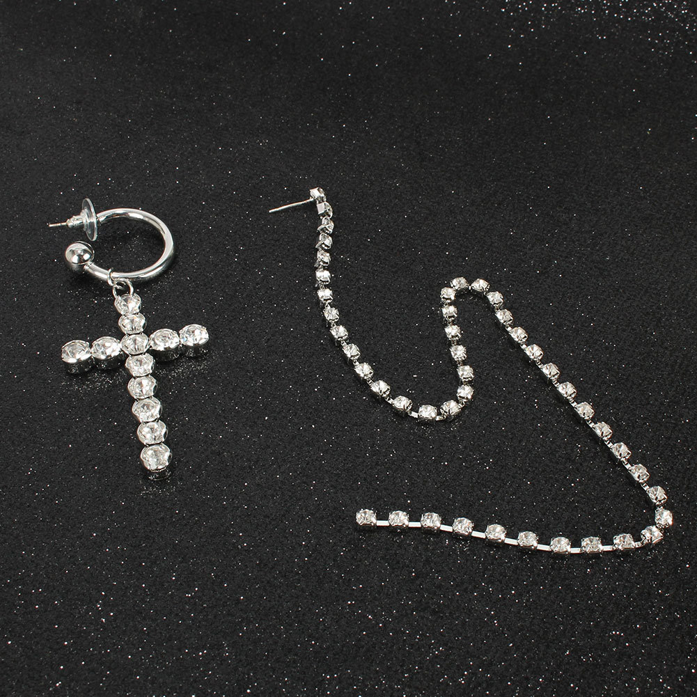 925 Silver Needle New Rhinestone Simple Fashion Cross Earrings display picture 4