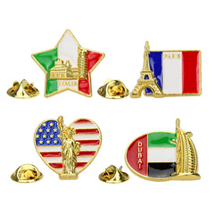 New creative building-shaped national flag brooch ornament, personalized oil drip heart goddess statue tower brooch