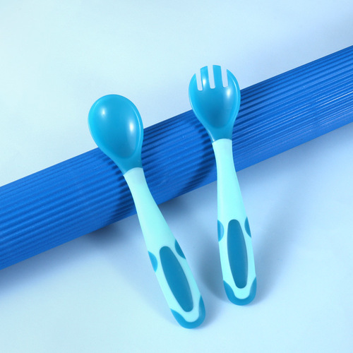 婴士力儿童扭扭叉勺套装 可弯曲式勺子感温勺婴儿训练勺喂养餐具