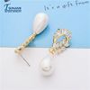 Accessory, fashionable zirconium from pearl, hypoallergenic earrings