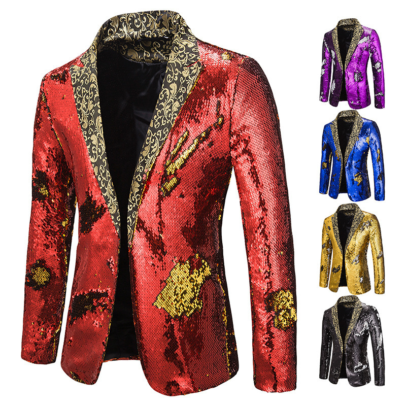 men's jazz performance suit blazers groomsmen jacket Double sequins west stage costume West nightclub bar DJ singer coat West suit