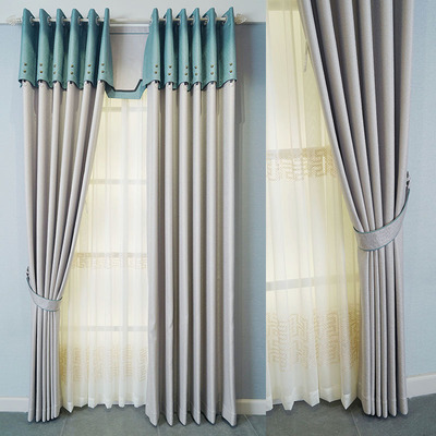 厂家直销 纯色现代简约人造棉小肌理全遮光拼接窗帘布料 成品定制|ru