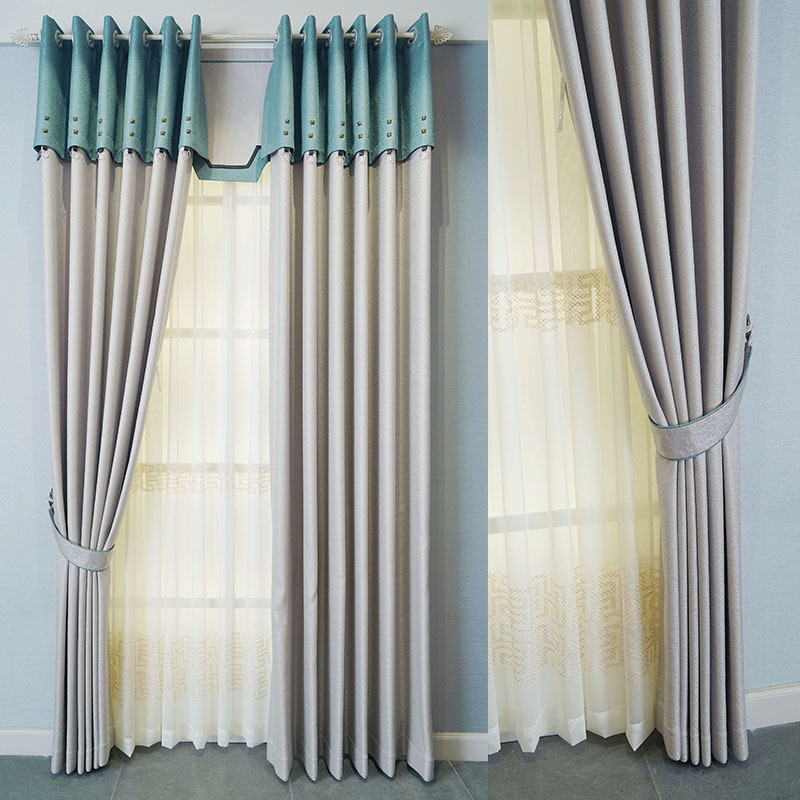 厂家直销 纯色现代简约人造棉小肌理全遮光拼接窗帘布料 成品定制|ru