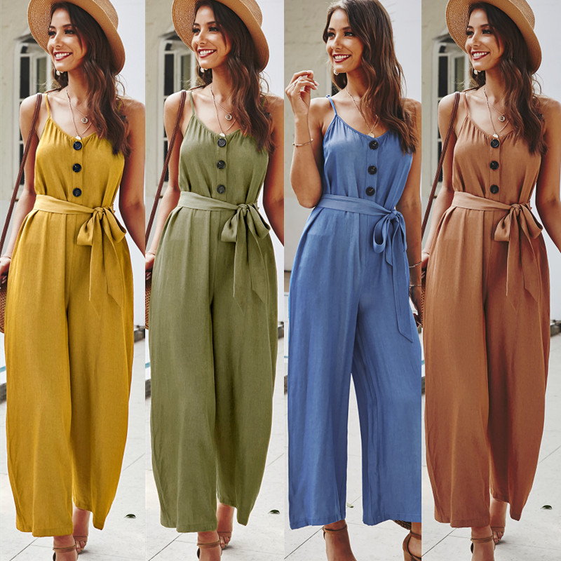 pure color tie casual fashion suspender jumpsuit  NSDY8279