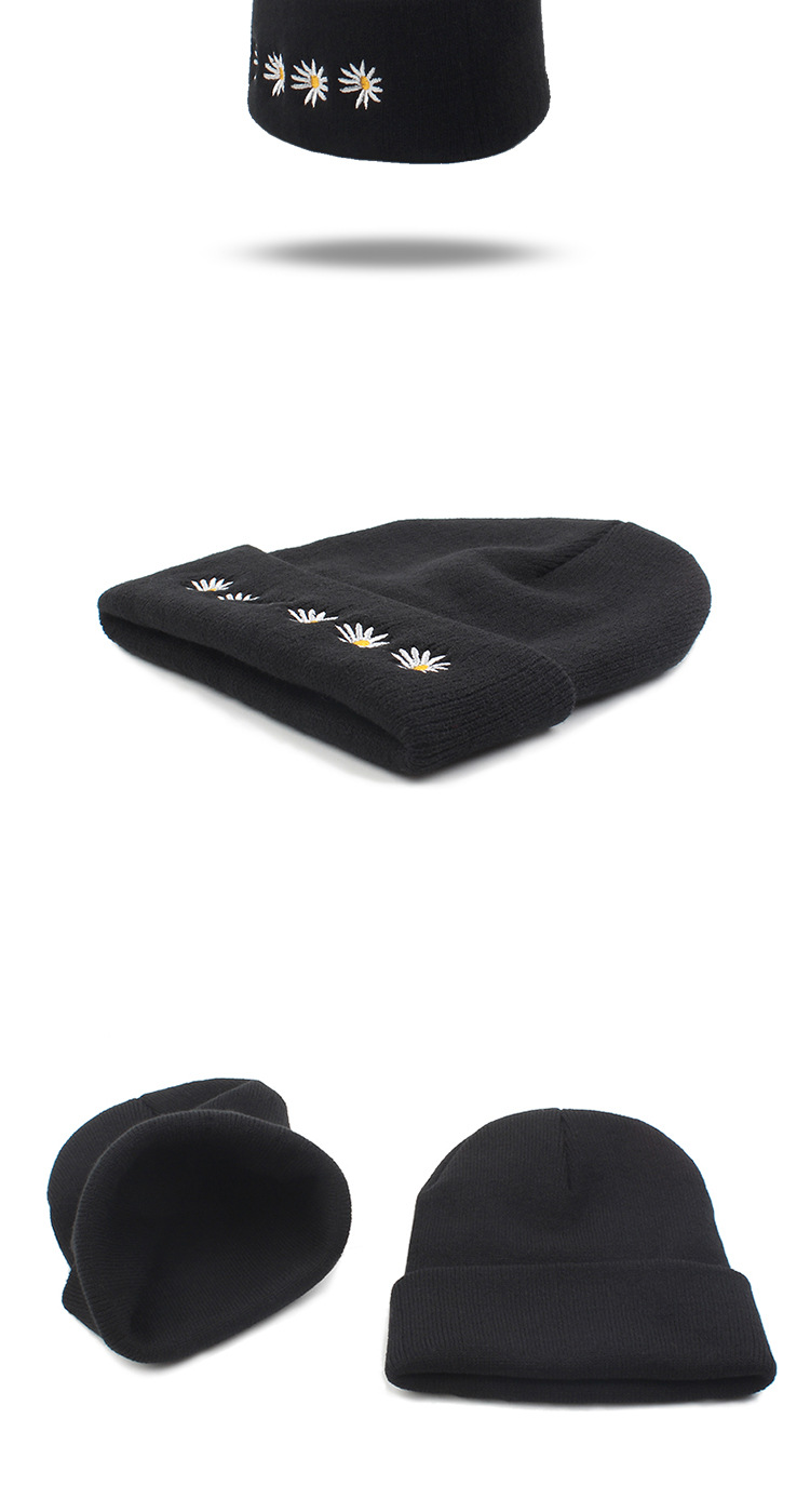 Chapeau Garçons Et Filles Rue Tous Les-match Broderie Bellis Perennis Pull Beanie Chapeau Noir Couple Tricoté Chapeau Chaud Chapeau display picture 2