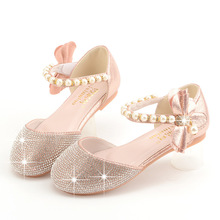 女童公主鞋軟底中大童單鞋魔術貼粉色蝴蝶結舞蹈演出皮鞋一件批發
