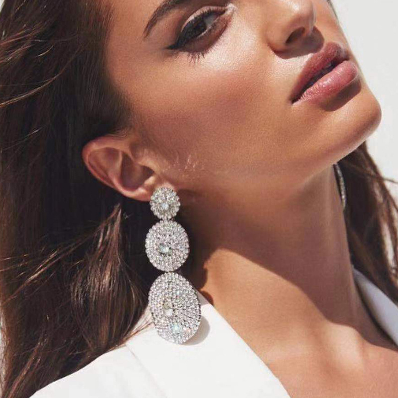 Europe and the United States exaggerate multi-layer circular set auger drill with diamond drilling glass earrings for girls woman flash bling stud earrings