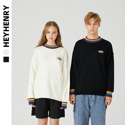 韩风立领简约百搭宽松原宿复古毛衣男女情侣bf打底针织衬秋季|ms