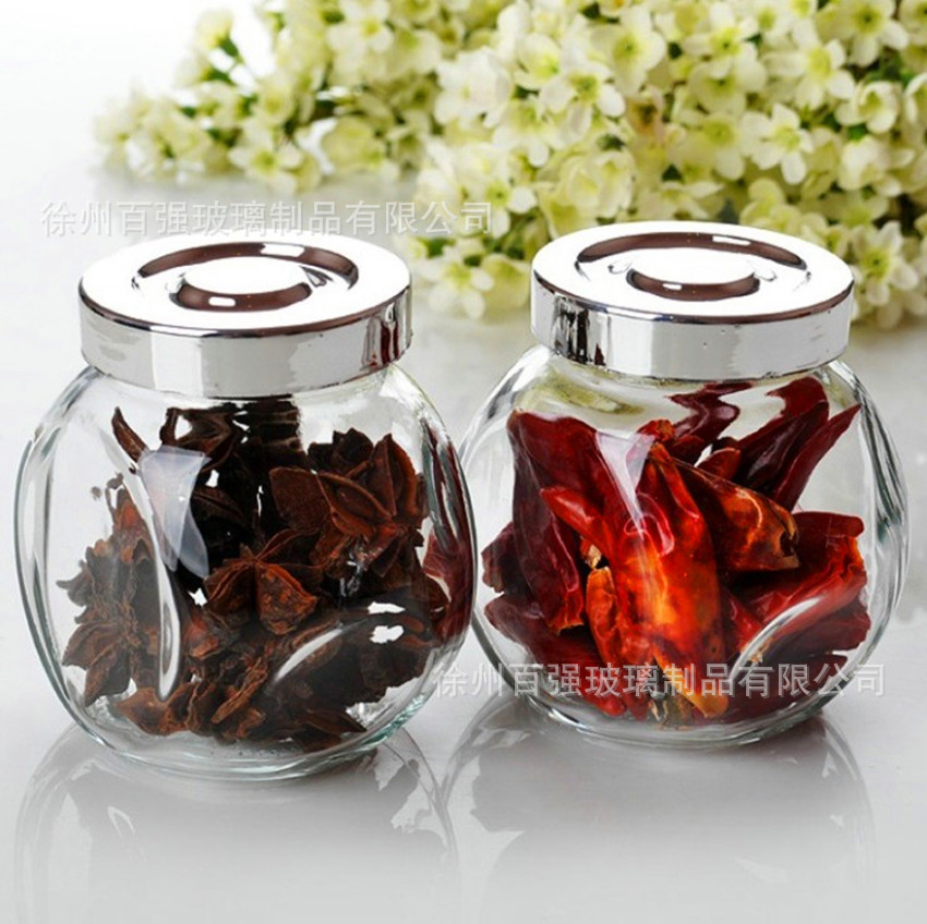 批发厨房调料罐 大中小扁鼓玻璃瓶 干果储物罐 喜糖密封玻璃瓶罐|ms