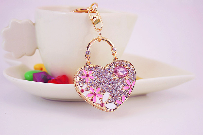 36g Weight Alloy, Metal Material Heart Pattern Men'S Gender Pink, Blue, Peach Color Kuxi Ornament Love Heart Flowers Gem Couple Keychain Women's Bag Accessories Peach Heart Key Chain Metal Pendant 7