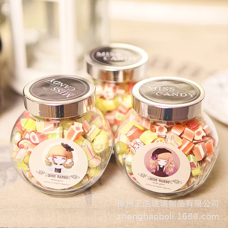 批发透明食品扁鼓糖果玻璃储物调料玻璃罐密封燕窝蜂蜜玻璃瓶